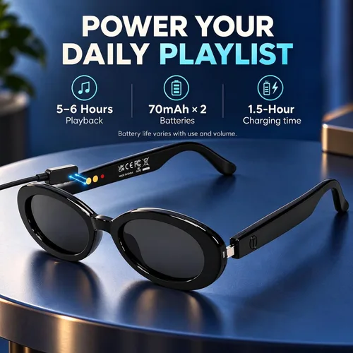 Vista 9 de AI Smart Glasses, Fashion Bluetooth Sunglasses Cat Eye Frame Thin Temples
