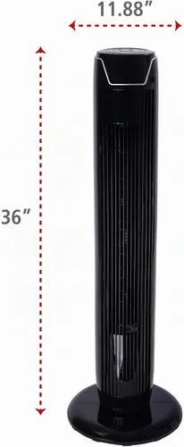 Vista 3 de Alera Ventilador de torre oscilante de 36" de 3 velocidades con control remoto, plástico, negro