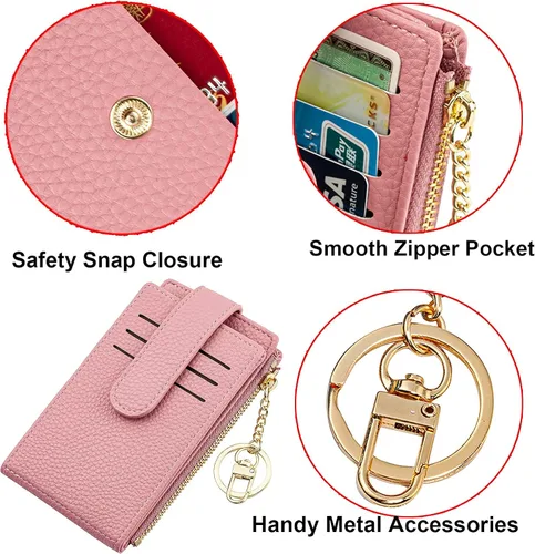 Vista 6 de Cartera pequeña para mujer delgada plegable con cremallera tarjeteros monedero brillante A-Rosa Minimalista