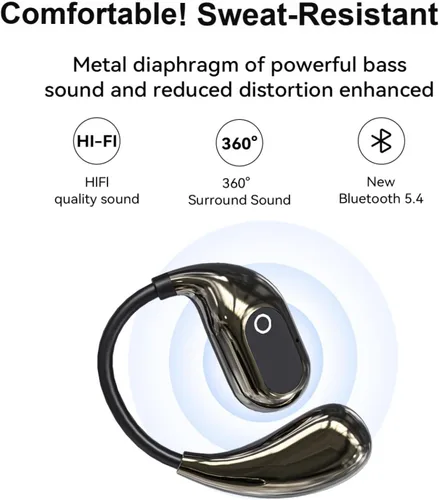 Vista 2 de OWS - Auriculares inalámbricos Bluetooth 5.4, auriculares inalámbricos con ganchos para las orejas y micrófono, IPX5 impermeable, rango 64H