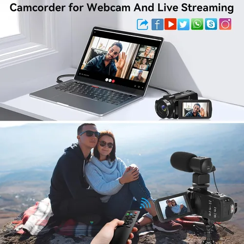 Vista 6 de Cámara de video, videocámara 8K de 48 megapíxeles para vlogging de YouTube con zoom digital 18X, pantalla táctil de 3” con WiFi, micrófono externo