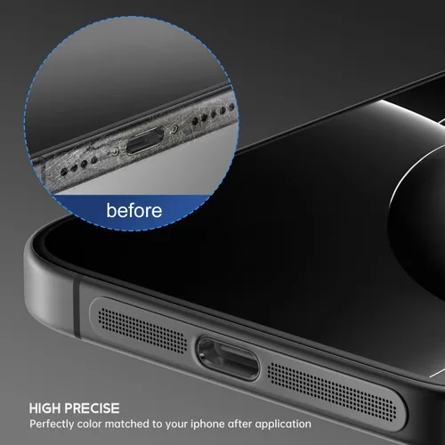 Vista 3 de 8 fundas antipolvo para altavoz de iPhone, compatibles con iPhone 17, iPhone 16 Pro/16 Pro Max, auriculares, malla antipolvo, adhesivo (negro)