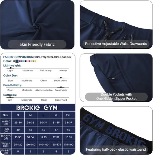 Vista 5 de BROKIG Pantalones cortos de gimnasio ligeros para hombre, pantalones cortos de entrenamiento atlético para hombre con bolsillos para culturismo