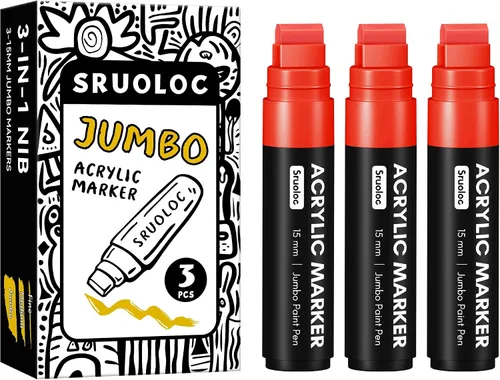 Vista 9 de SRUOLOC 3 Rotuladores Permanentes Jumbo Negros, Punta Ancha de 15mm de Grosor, Rotuladores de Pintura Acrílica Grandes para Pintura en Roca, Póster