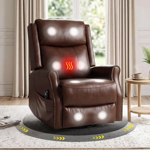 Vista 10 de Faux Leather Manual Swivel Rocker Recliner Chair, Vibration Massage, Beige