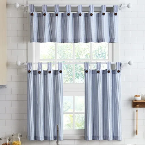 Vista 15 de Cortinas de nivel de algodón July Joy de 24 pulgadas de largo, cortinas de cocina de estilo rústico, bolsillo para barra para ventana pequeña