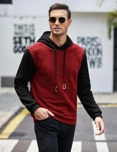 Vista 3 de COOFANDY - Sudadera con capucha para hombre, casual, de manga larga, con cordón ajustable y tejido de punto de gofre