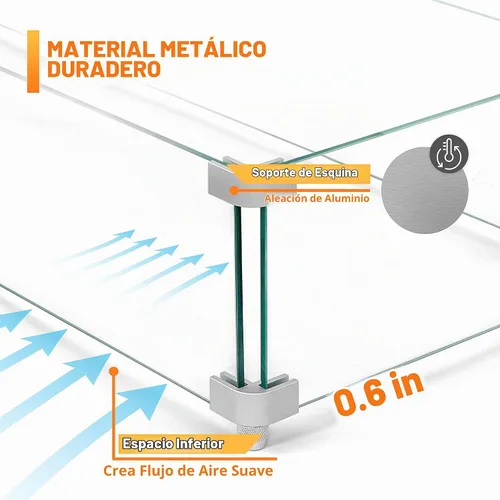 Vista 7 de NUU GARDEN Protector de viento rectangular de 27.6 x 11.7 x 6.5 pulgadas, vidrio templado transparente, soportes de aluminio pulido, almohadillas