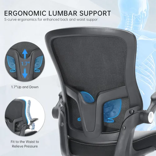 Vista 4 de Silla de oficina, silla de escritorio ergonómica con soporte lumbar ajustable, silla giratoria de malla transpirable para computadora