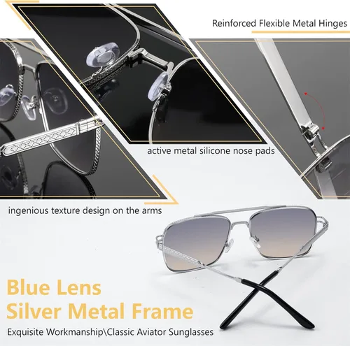 Vista 7 de FEISEDY Gafas de sol de aviador para hombre, marco de metal retro 80S UV400 B2845