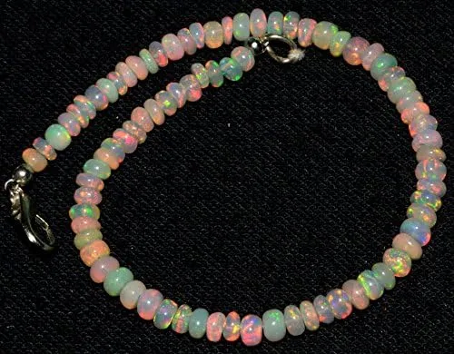 Vista 4 de Pulsera de cuentas lisas de ópalo etíope de 18 quilates con piedras preciosas naturales de 7 pulgadas