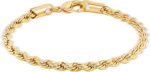 Vista 4 de Barzel Pulsera de cadena de cuerda chapada en oro de 18 quilates, fabricada en Brasil 3MM