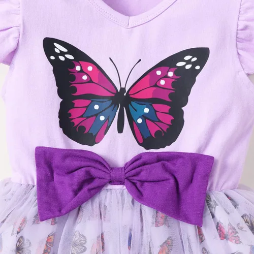 Vista 6 de Toddler Baby Girls Tutu Tulle Ruffle Sleeve Summer Casual Bowknot Princess Birthday Party Sundress 2-8 Years