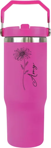 Vista 2 de Botella de gimnasio personalizada con asa Botella de agua de acero inoxidable de 30 onzas AISLADO DE DOBLE PARED Botella de agua escolar