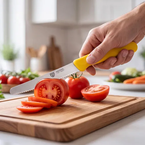 Vista 6 de GRÄWE cuchillo de mesa 6 piezas, juego de cuchillos para cortar, paquete de 6 cuchillos de pan, cuchillo de desayuno con borde dentado en un lado