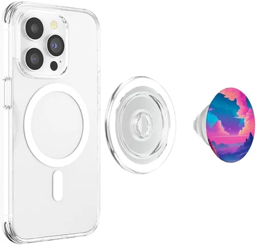 Vista 4 de Aesthetic Vaporwave Landscape Colorful Synthwave PopSockets MagSafe PopGrip for iPhone