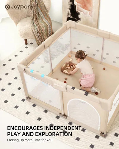 Vista 7 de Joypony Corralito para bebés, corralito pequeño de 50 x 50 pulgadas para bebés y niños pequeños, corralito para niños con puerta, patio