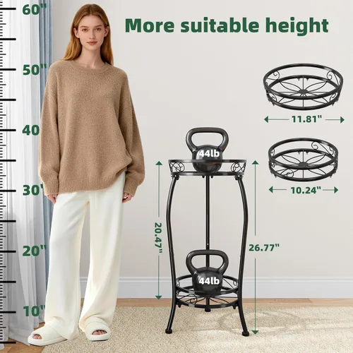 Vista 3 de Simple Trending Soporte para plantas para interiores y exteriores, estante redondo alto para plantas, soporte de metal de 2 niveles para maceta