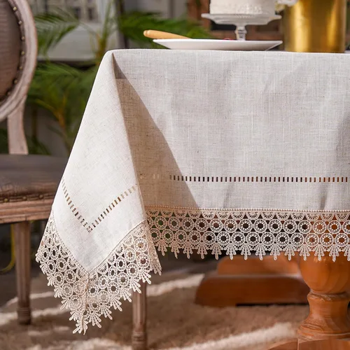 Vista 12 de ARTABLE Mantel rectangular de encaje de macramé con flores antiguas de primavera para casa de campo rústica al aire libre, cocina, fiesta de Marrón