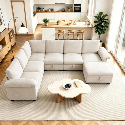 Vista 2 de 108" sofá seccional modular del durmiente, forma de L sacó el sofá cama con Beige