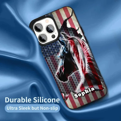 Vista 3 de Funda personalizada para teléfono con diseño de bandera estadounidense para mascotas