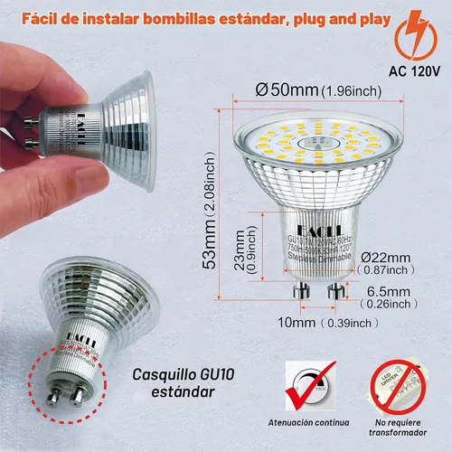 Vista 4 de EACLL MR16 GU10 LED Bulb Dimmable, 5000K Daylight, 7W Equivalent 75W, 25,000 Hours Lifetime, Energy Efficient Light, 750 Lumens 120 Degree Flood