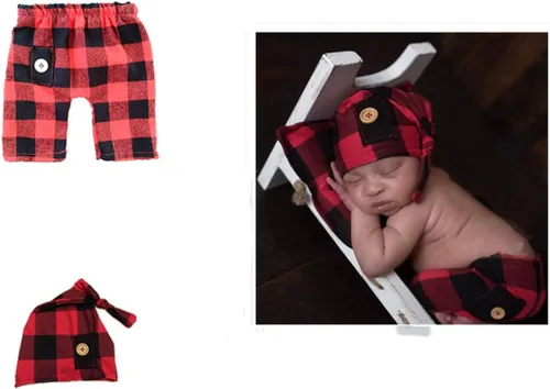 Vista 4 de KAIXIN Traje de fotografía para bebé recién nacido, con sombrero y almohada, accesorios para fotos de bebé, color rojo, talla M, Rojo