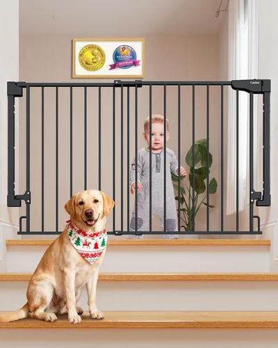 Vista 13 de Cumbor 29.2–43" Puerta de bebé para escaleras, de montaje en pared (se requiere taladrar), puerta para perros expandible sin barra inferior, puerta