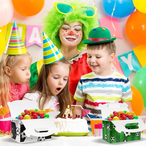 Vista 6 de Outus Paquete de 16 cajas de golosinas de fútbol, bolsas de dulces de fútbol, bolsas de regalo de fiesta de cumpleaños, cajas de papel para galletas