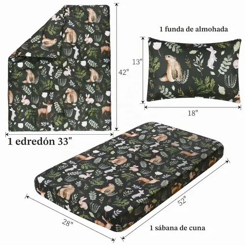 Vista 2 de JISEN Juego de cama de cuna de 3 piezas para bebés, niños y niñas, color Oso