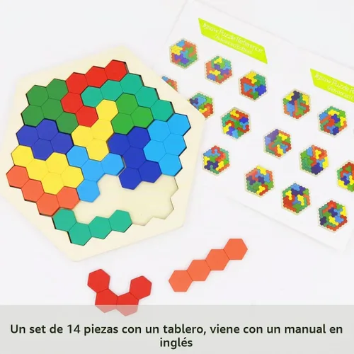 Vista 3 de Paquete de 2 rompecabezas de bloques rusos de madera + rompecabezas hexagonales para niños y adultos, rompecabezas de bloques de madera inteligencia