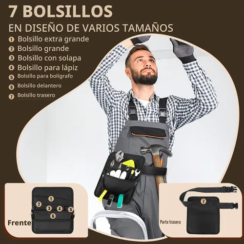 Vista 3 de Likesing Delantal de servidor, delantal de servicio con bolsillos para camarera, bolsa de herramientas de cintura para camarero con cinturón Negro-5