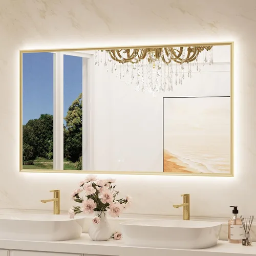 Vista 17 de TokeShimi Espejo de baño con marco negro de 40 x 30 pulgadas con luces delanteras y retroiluminación de aleación de aluminio rectangular, borde