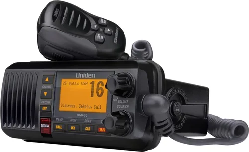 Vista 5 de Uniden UM435BK Advanced Fixed Mount VHF Marine Radio, todos los canales marinos estadounidenses/internacionales/canadienses incluyendo nuevos Negro