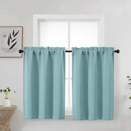 Vista 55 de Aqua Cafe - Juego de 2 paneles de cortinas opacas de 24 pulgadas de largo, con aislamiento térmico suave y sólido, para ventanas de baño, sótano