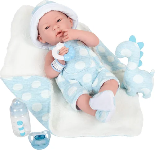 Vista 7 de JC Toys La Newborn Muñeca bebé niña de 15 pulgadas de vinilo anatómicamente correcta con traje blanco y rosa y accesorios de lujo Diseñada