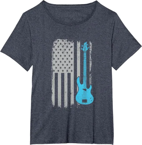 Vista 15 de Electric Bass Guitar Player American Flag Musician T-Shirt Asphalt Grey