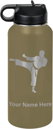 Vista 18 de Botella de agua personalizada LaserGram, Karate Man, de acero inoxidable con aislamiento al vacío de doble pared con tapa abatible, regalo grabado