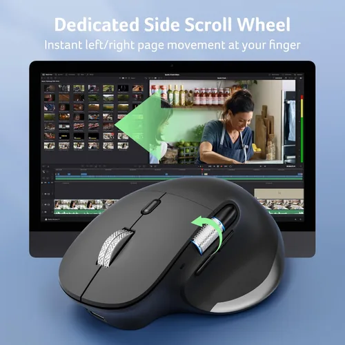 Vista 5 de Acer - Ratón ergonómico inalámbrico recargable con desplazamiento lateral (BT5.2+2.4GHz), ratón Bluetooth para computadora portátil, 6 DPI
