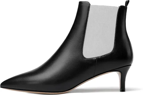 Vista 2 de WAYDERNS Botas de tacón bajo para mujer, estilo casual, puntera puntiaguda, patente, boda, gatito, de 2 pulgadas