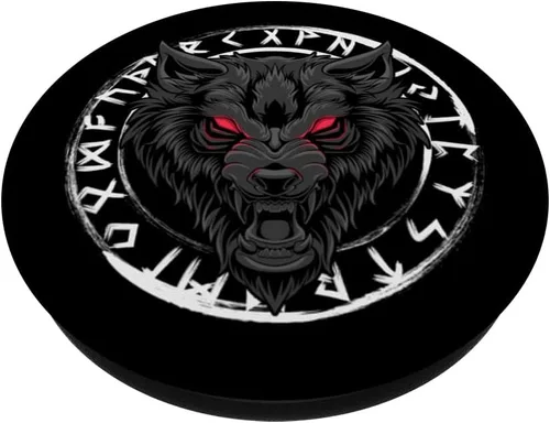 Vista 2 de Fenrir Viking Wolf - Mitolgy nórdica - Paganismo nórdico vikingo PopSockets intercambiables PopGrip