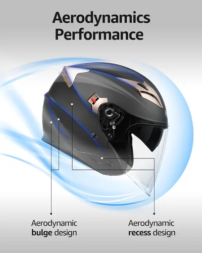 Vista 6 de YEMA Open Face Motorcycle Helmets, DOT Approved 3/4 Moped Helmet Dual Visor Quick Release Buckle, Helmets for Adults Motorcycle Men Women Helmets