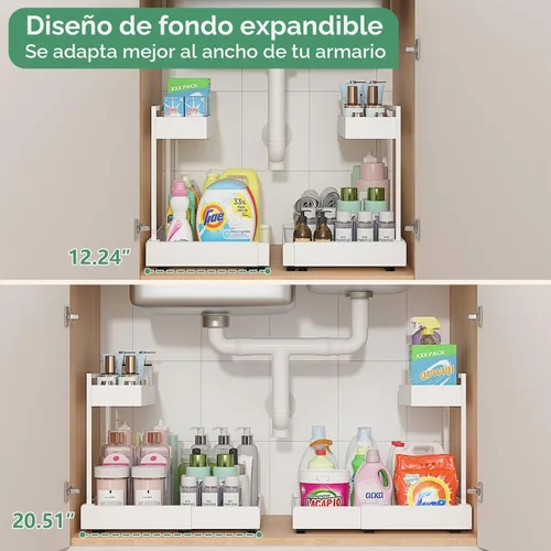 Vista 2 de REALINN Organizador expandible para debajo del fregadero con ajuste de Blanco