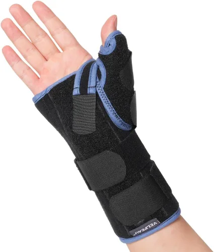 Vista 9 de Muñequera Velpeau para túnel carpiano con estabilizador de pulgar y soporte nocturno, estabiliza la articulación del pulgar de la muñeca, alivio