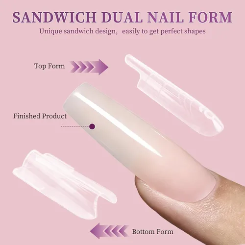 Vista 10 de 280 formas de uñas dobles tipo sándwich, 14 tamaños, forma ovalada para gel constructor, moldes de extensión de uñas reutilizables de cobertura
