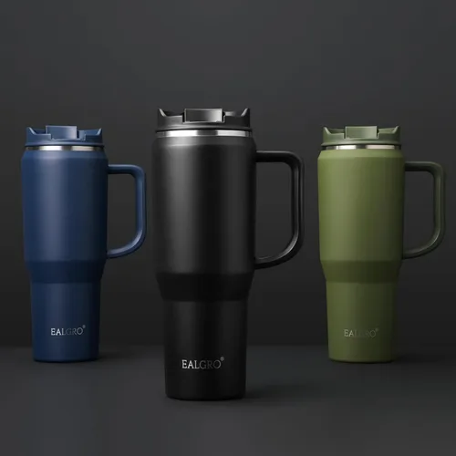 Vista 5 de EALGRO Botella de agua aislada de 40 onzas con popote y asa, frasco de agua deportivo de metal grande, taza de café de viaje de acero inoxidable