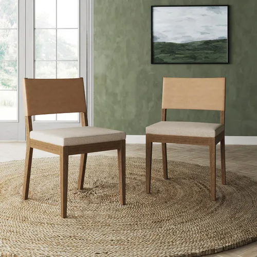 Vista 17 de Nathan James Linus - Silla de comedor tapizada moderna con patas de goma maciza en un acabado marrón cepillado con alambre, marrón claro Marrón