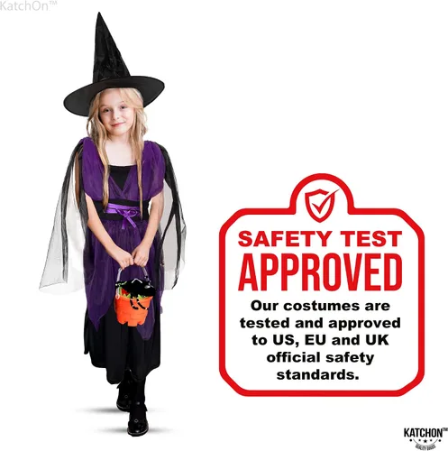 Vista 8 de Katchon, Halloween Witch Costume for Girls - Halloween Witch Dress with Black Hat Purple Halloween Costumes for Girls