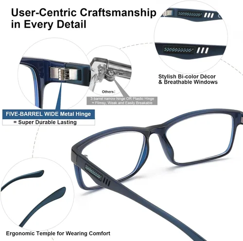 Vista 4 de CARA - Lentes de lectura progresivos multienfoque extremadamente ligeros para hombres, sin línea, bloqueo de luz azul, para lectores de computadora