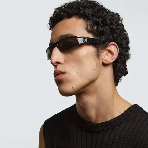 Vista 2 de Y2K - Lentes de sol envolventes para mujeres y hombres, lentes de sol rectangulares de marco estrecho pequeño de los años 90 para deportes futuristas